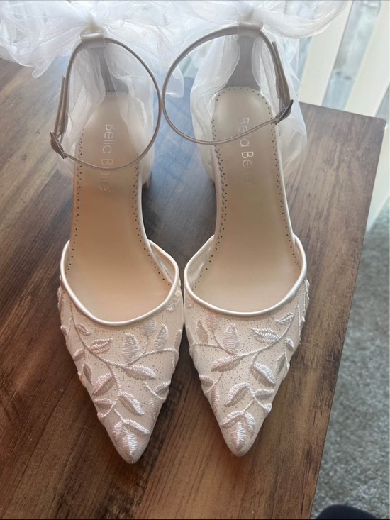 Bella Belle Shoes - Bella Belle Ivory Embroidered Pointed-Toe Ankle-Strap Heels, Joelle Style (6.5)
